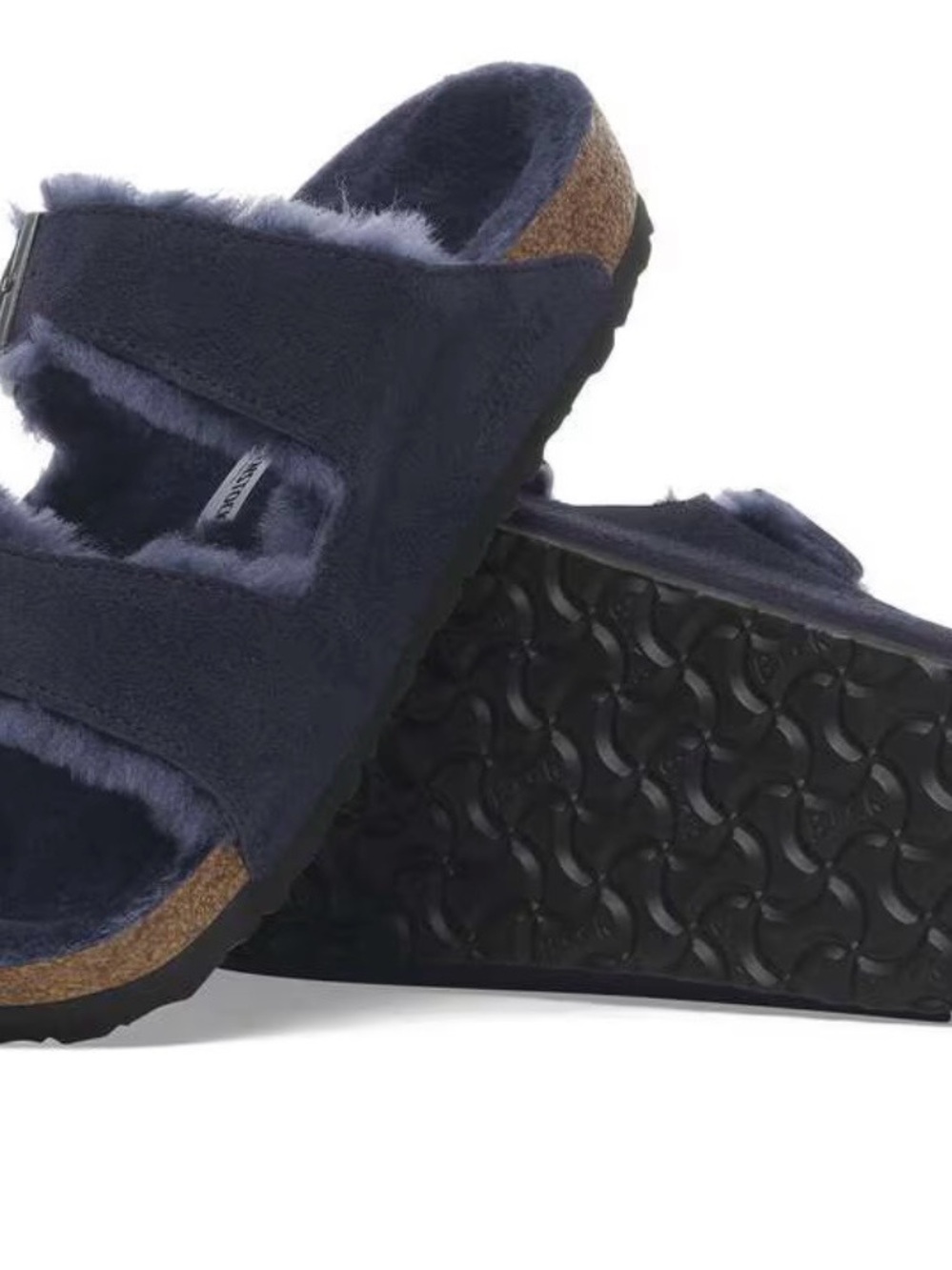 Birkenstock Navy Faux-Fur Two-Strap Slide Sandals - Women size 38